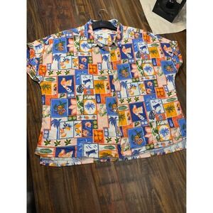 C&C California Linen Tropical Print Button Down Shirt Women's Large